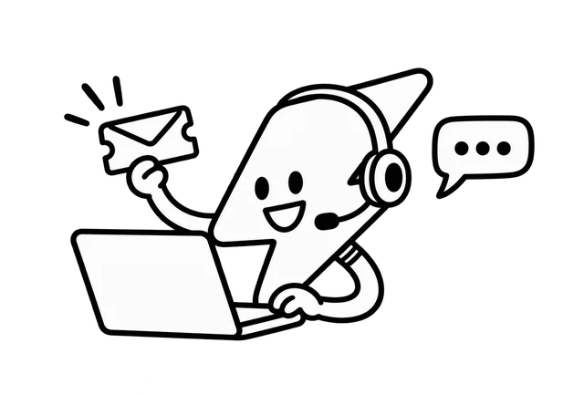Tokturbo support mascot wearing a headset beside a laptop and support ticket