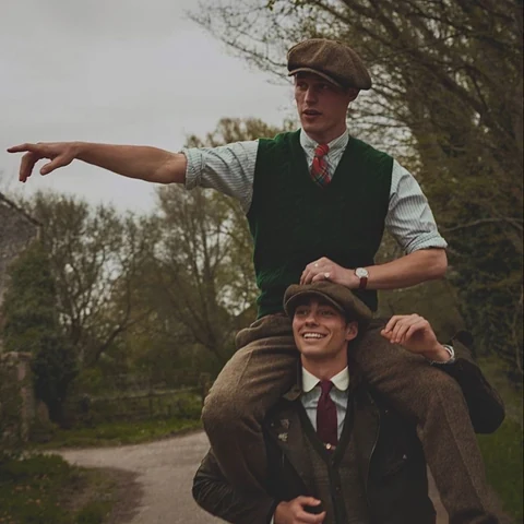 Two friends in vintage countryside style content sample